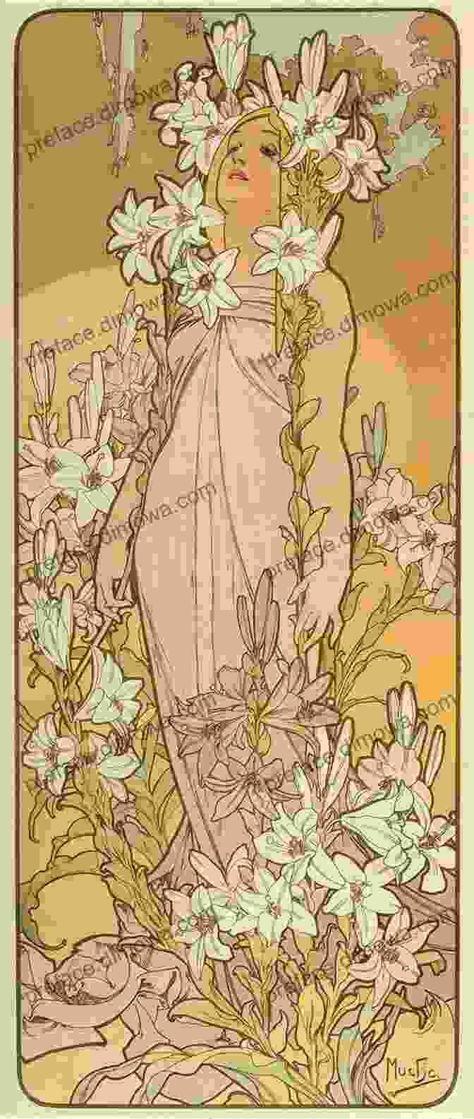 Alphonse Mucha Illustration Depicting A Graceful Woman With Flowing Hair And Intricate Floral Motifs. 100 Alphonse Mucha Illustrations Madly Jane